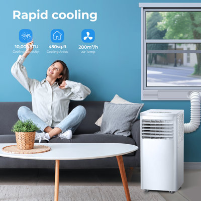 Electactic 4-in-1 10,000 Btu Portable Air Conditioner ,cools Up 450 Sq.ft, Ultra Quiet =45db, Led/remote Control, 24h Timer, Easy-move Wheels & Washable Filter