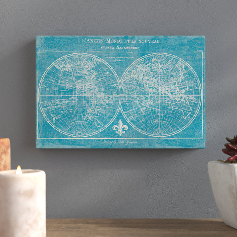 Map Of The World Turquoise by Sue Schlabach - No Frame Print on Canvas, 20cm H x 30cm W x 3.8cm D