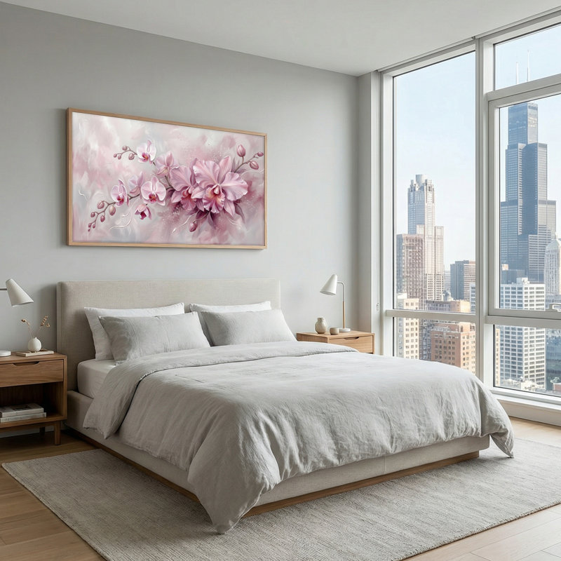 Ensemble de 1 tableau sur toile Orchidée rose, L 40 po x H 20 po, Naturel