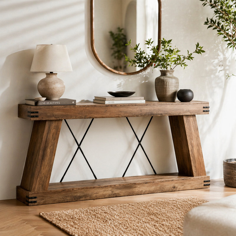 Table d'appoint TwoTier, table d'entrée unique, console fonctionnelle, 33.49" H x 70.92" W x 11.82" D, Brown, Brown