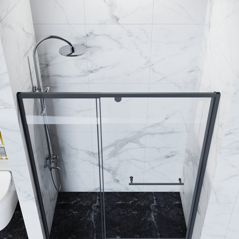 Porte de douche pivotante l 56 à 60 po x H 72 po, verre trempé 1/4 po, noir