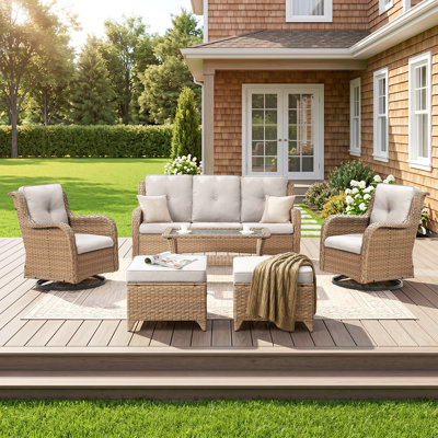 Carolina 6-Piece Wicker Outdoor Patio Furniture Set With Sofa And Swivel Glide Chair