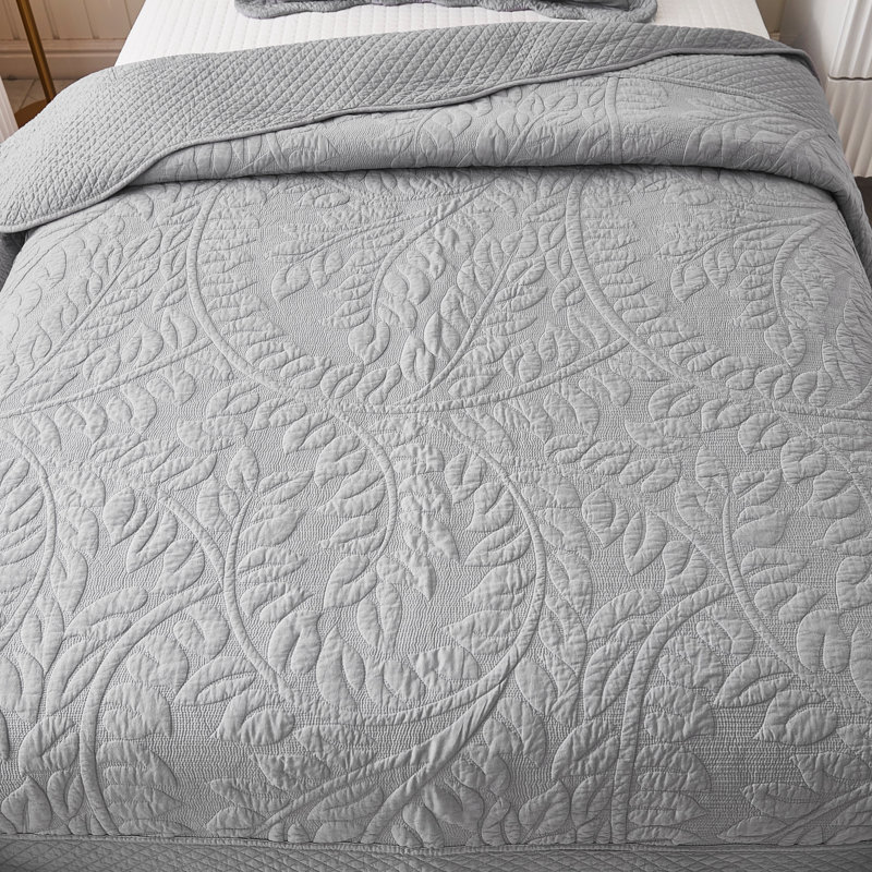 Pastel Grey Twin Cotton Reversible Bedspread Set