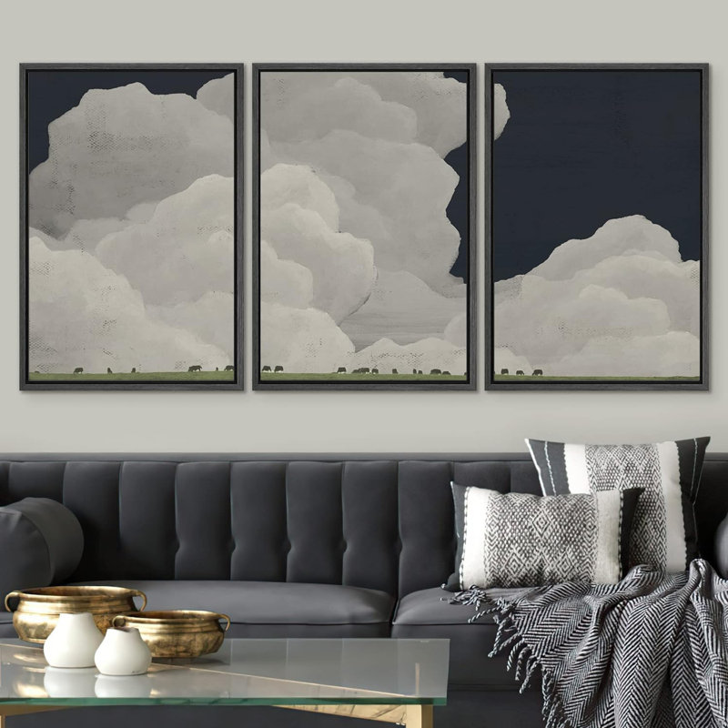 «Dark Clouds Over Country Farm Cows», impression sur toile 3 pièces, Noir, H 24 po x l 48 po x P 1,5 po