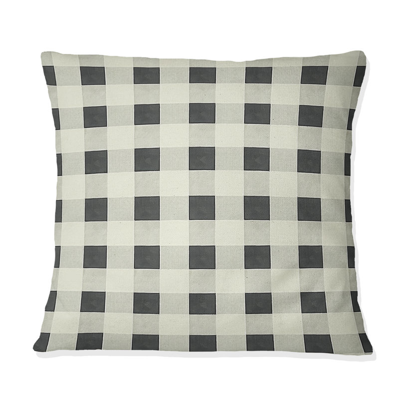 Imprimé vichy noir et blanc I - coussin décoratif moderne, H 16 po x l 16 po