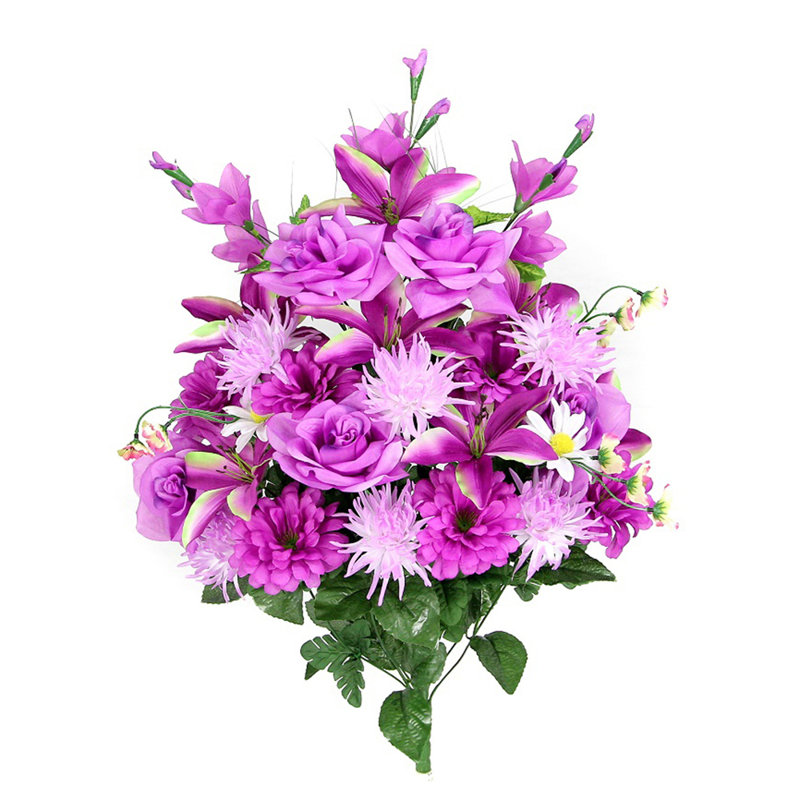 Ensemble de 30 tiges de roses artificielles, de maman araignée et de buisson fleuri, Mélange de lilas