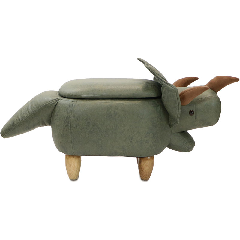 Critter Sitters 15-In. Seat Height Green Triceratops Dinosaur Animal Shape Storage Ottoman Stool