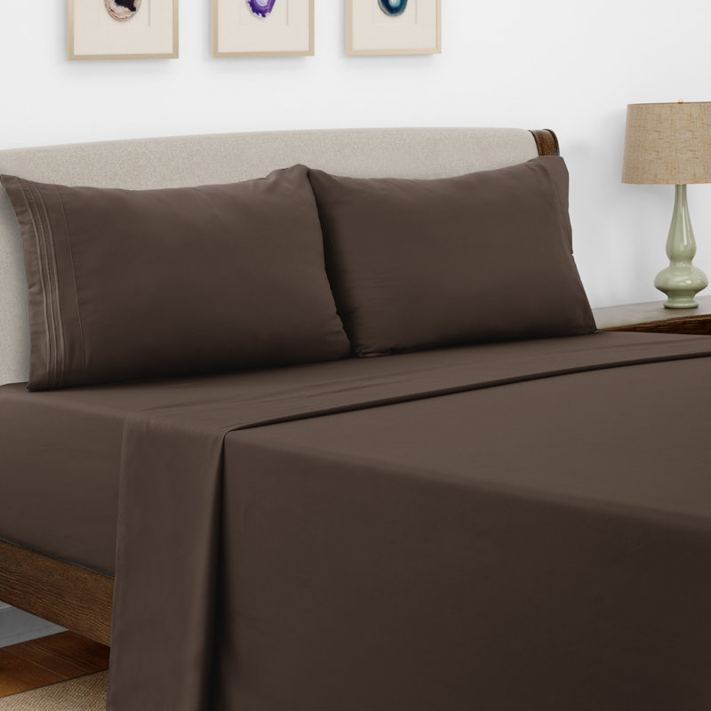 Ensemble de draps en microfibre 6 pièces Lux Decor, Ensemble de draps pour lit simple TG + 1 drap-hous, Chocolat