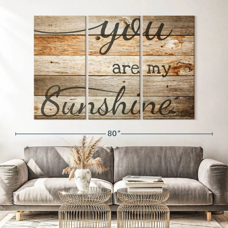 You Are My Sunshine Typographie II - ensemble de 3 toiles tendues, H 42 po x l 65 po x P 1,25 po