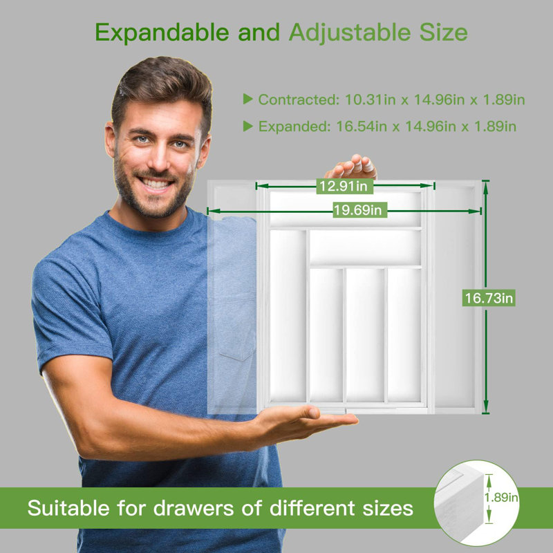 White Bamboo Adjustable Expandable Drawer Organizer