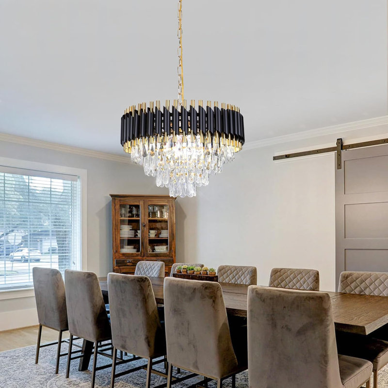 Plafonnier encastré Modern Crystal Chandelier, Noir mat / Or