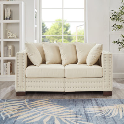 Causeuse de salon élégante et moderne avec décoration cloutée, revêtue de velours pour un confort et une élégance ultimes