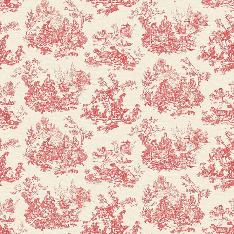 Toile De Jouy Wallpaper Country Animal Print Traditional Feature Wall Red Navy, Pink