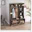 Arbre d'entrée polyvalent avec banc d'entrée en lin amovible, portemanteau, tablettes de rangement et panneau perforé pour le couloir et le salon-379717512