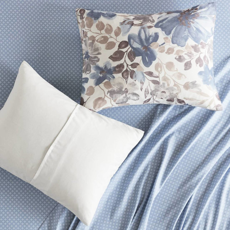 Édredon très grand avec draps de lit à motif floral bleu, taille de matelas de 16 po, doux, imprimé lavable à la machine dans un sac, très grand et microfibre, lavable, aquarelle