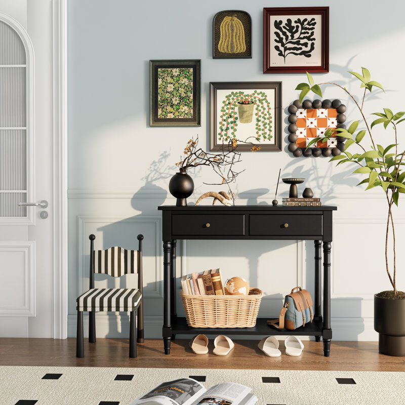 Console de style moderne Mid-Century avec 2 tiroirs et tablette LUMera, table d'entrée étroite de 35,4 po, canapé en bois massif pour le salon, le couloir et le vestibule 