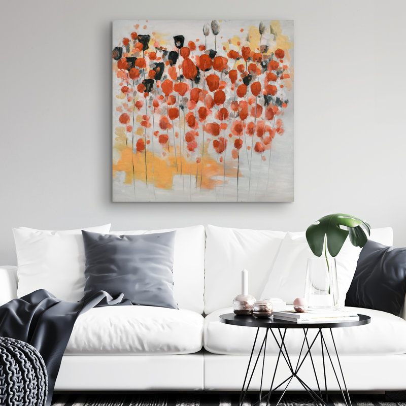 Abstract dotted flowers field - 32"x32" art on canvas