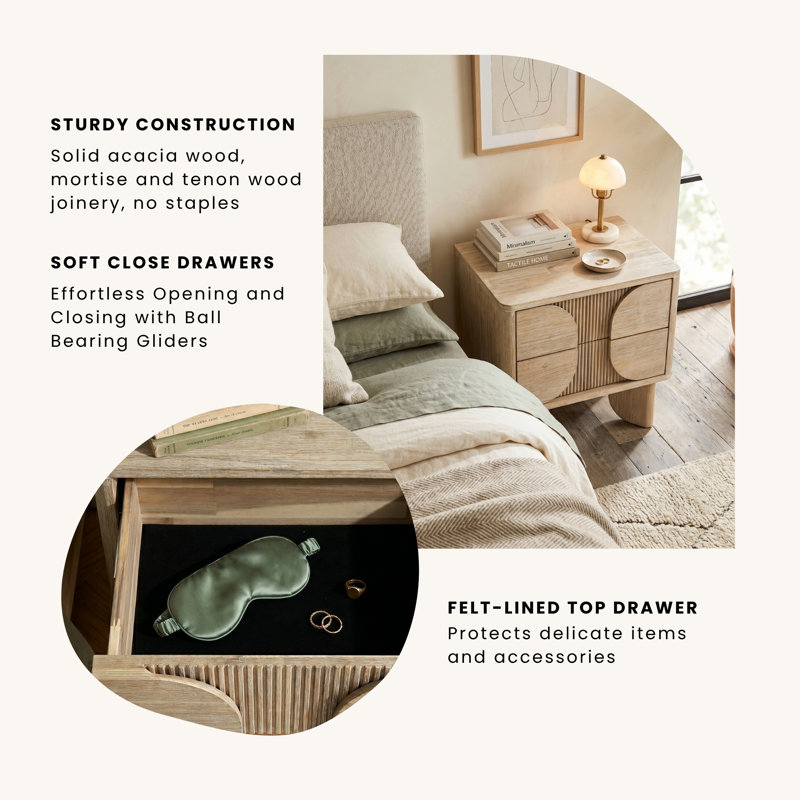 Hina 2-Drawer Acacia Nightstand