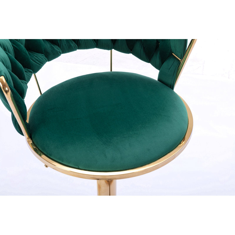 Ensemble de 2 tabourets de bar, avec repose-pieds chromé et base pivotante réglable en velours, Vert