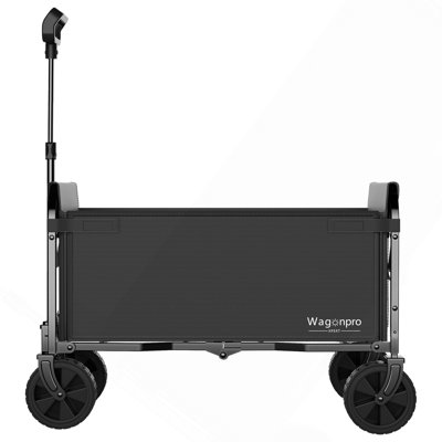 Chariot de camping pliable et convertible tout-en-un avec banquette, compartiment de rangement et attache pour chien, noir et gris