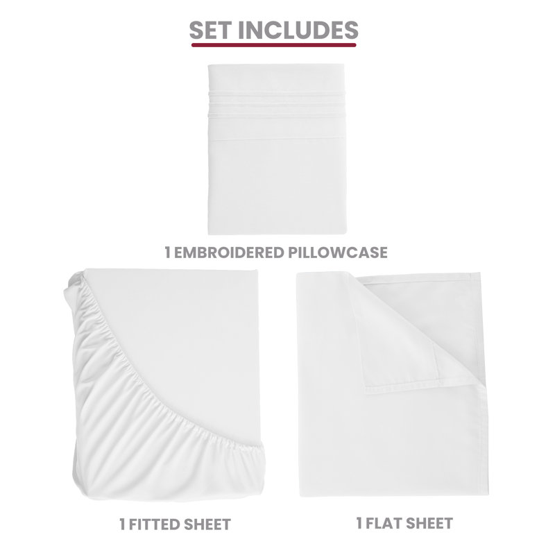 Lux Decor 4-Piece Ultra Soft Microfiber Sheet Set Deep Pocket Fitted Sheet, Wrinkle-Resistant & Easy Care Bedding, White