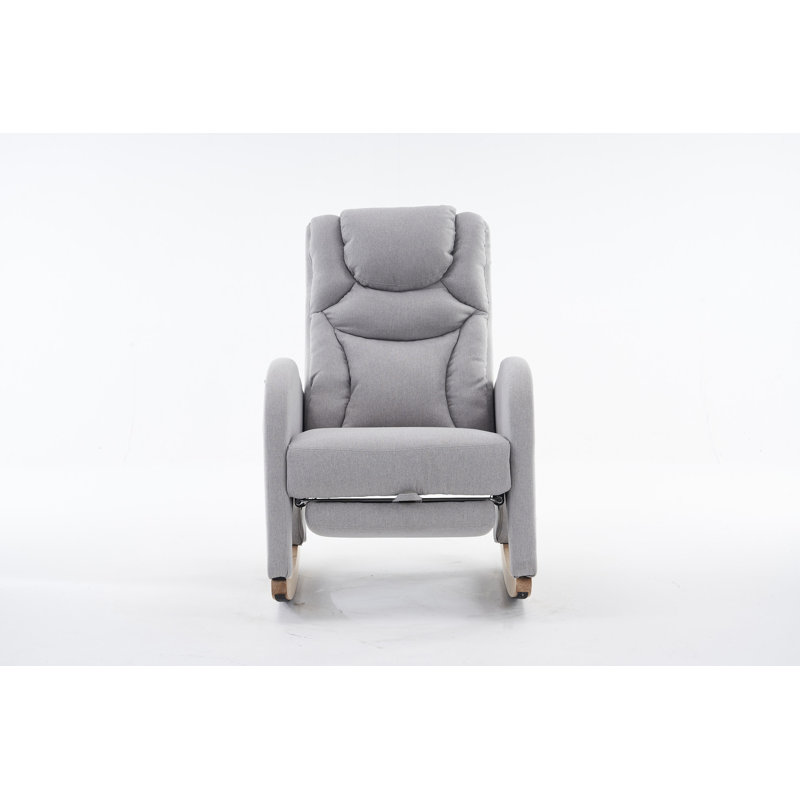 Chaise berçante en coton et lin avec repose-pieds réglable, Gris clair