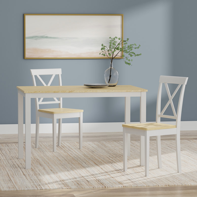 Ensemble repas pour 6 personnes Turville, Naturel / Blanc, Ensemble de salle à manger 3 pièces, Blanc / Naturel