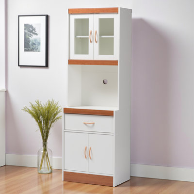 Castaner Kitchen Pantry Cabinet in White & Cherry Finish, 70.61" H X 23.34" W X 15.5" D