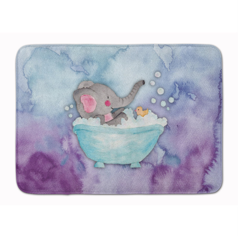 Tapis pour salle de bain en mousse à mémoire de bain en aquarelle éléphant Brandyn