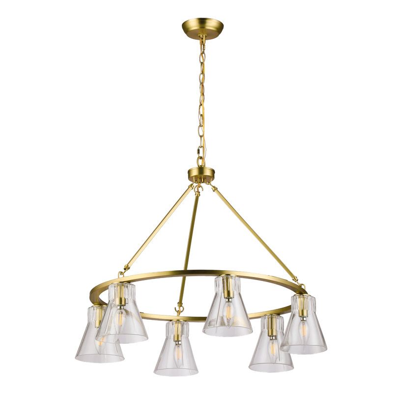 Lustre 30 lumières en laiton antique 30 "| Plafonnier à intensité variable avec abat-jour en verre transparent