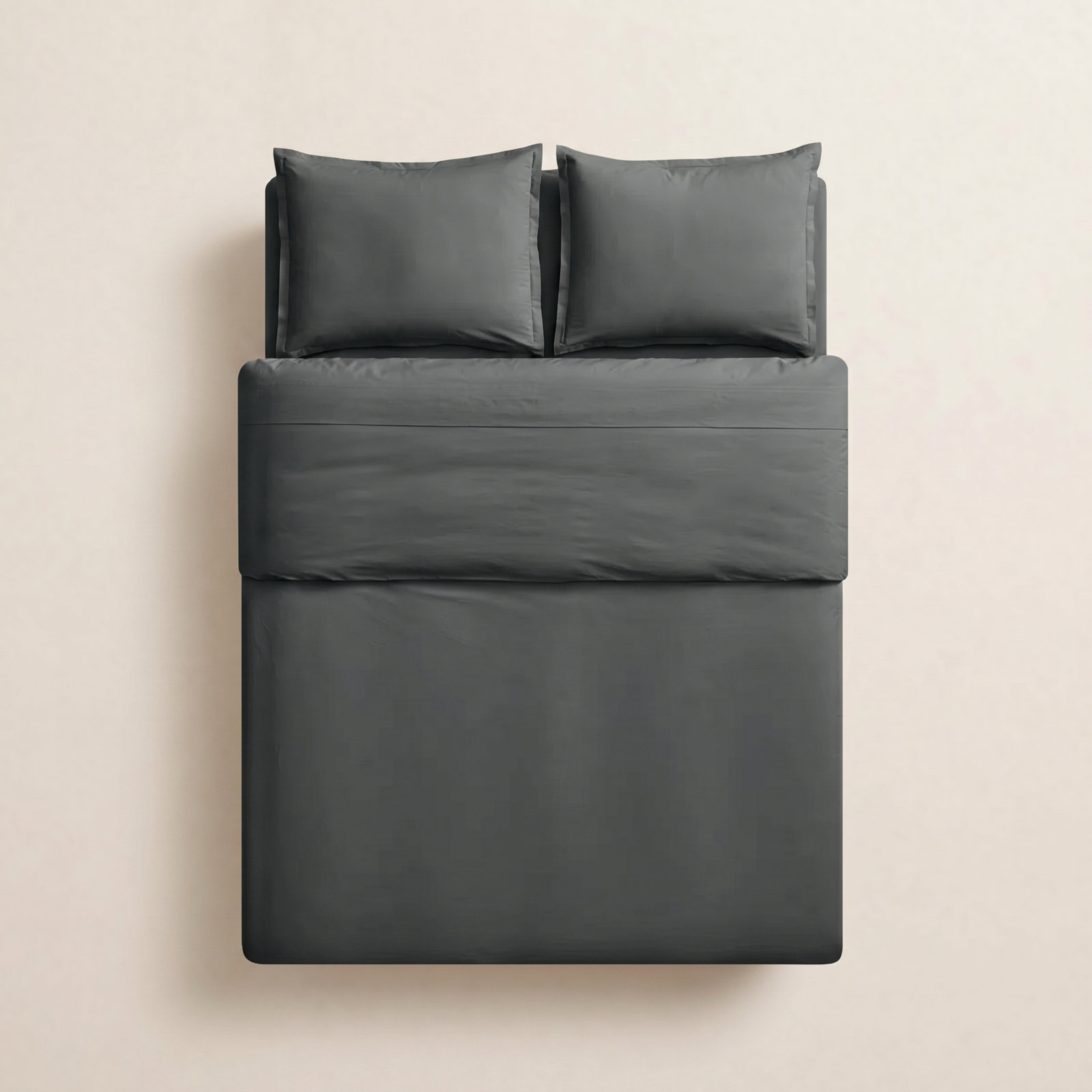 Egyptian Cotton Percale Duvet Cover Set, Queen Duvet Cover + 2 Queen Shams, Charcoal
