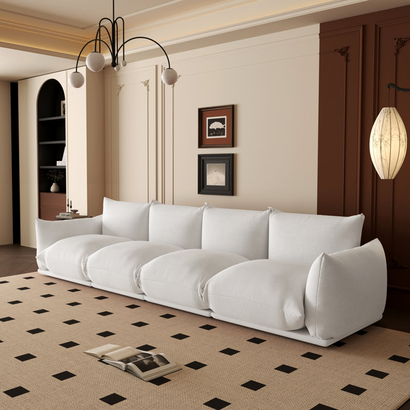 Minarik 4-Seat Chenille Fabric Upholstered Sectional Sofa, Beige Chenille