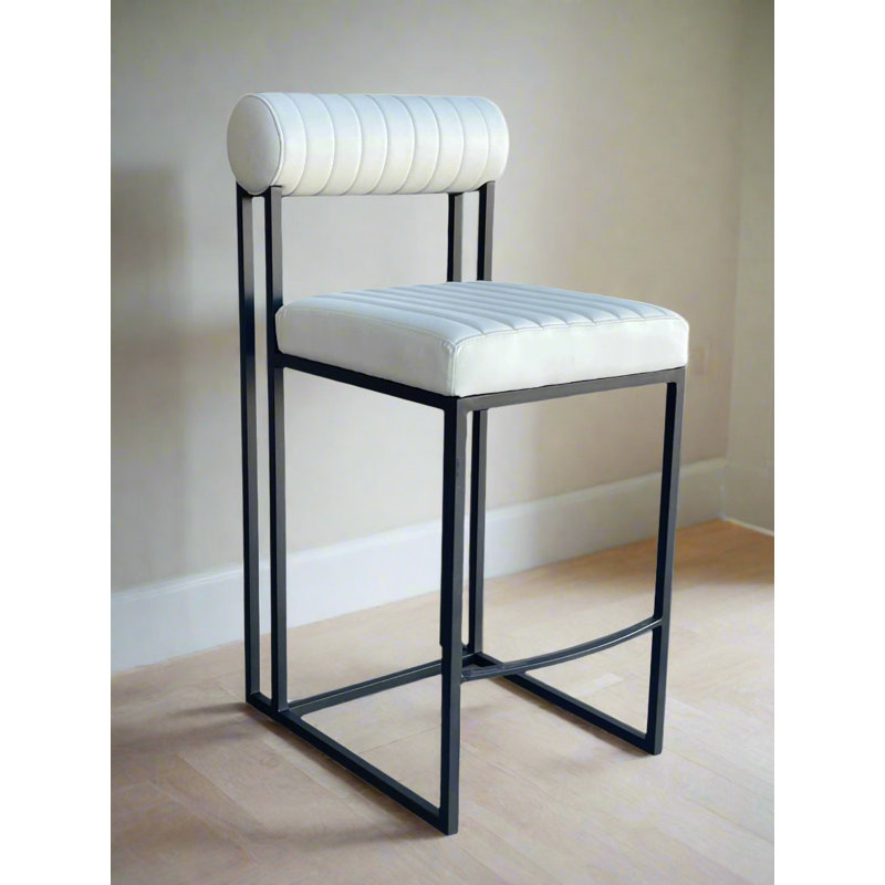 Overton White Faux Leather Counter Chair with Black Iron Legs – Easy-Clean Modern Tubed Back Design