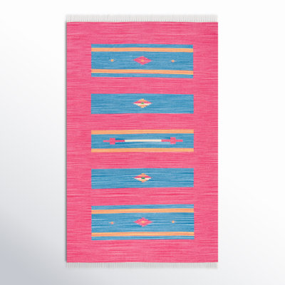 Danely Handmade Flatweave Cotton Pink/Blue/Yellow Area Rug