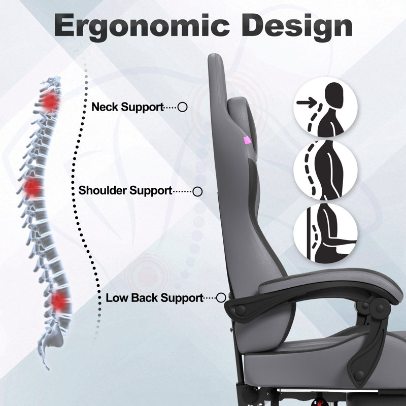 Rebrilliant Swiveling Game Chair, Grey&Purple, PU fabric