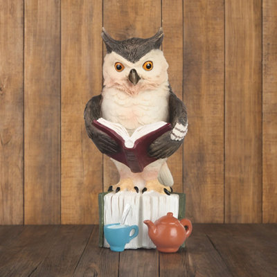 6"H Owl Reading with Tea Set Figurine