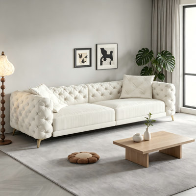 97.7" Modern Convertible Sleeper Sofa Bed, 4-Seater Button Tufted Velvet Sofa Couch with Movable Ottoman