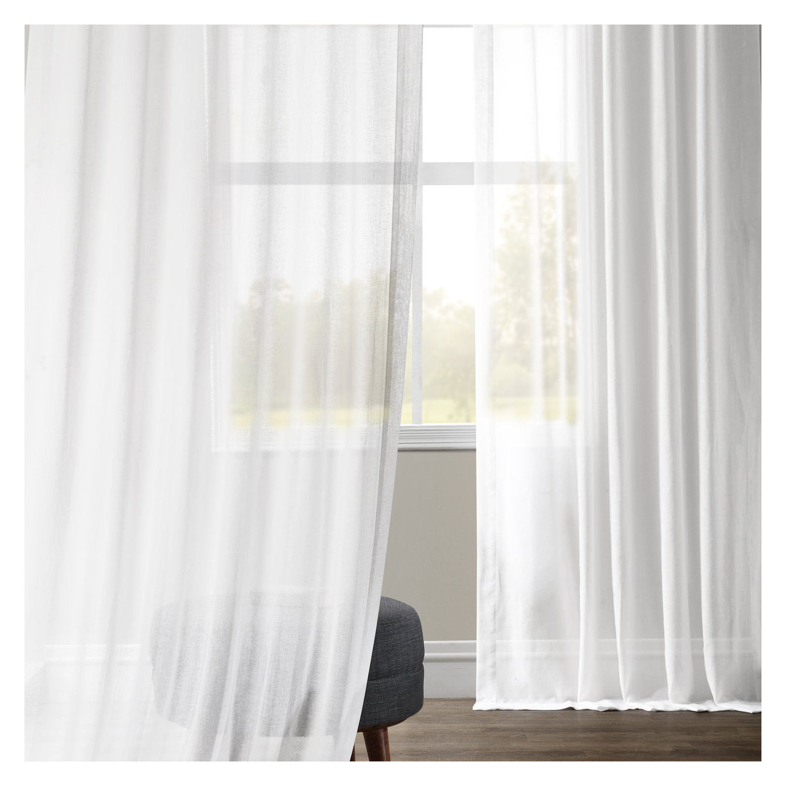 Larsa Sheer Linen Blend Curtain, White Orchid, 50" W x 108" L