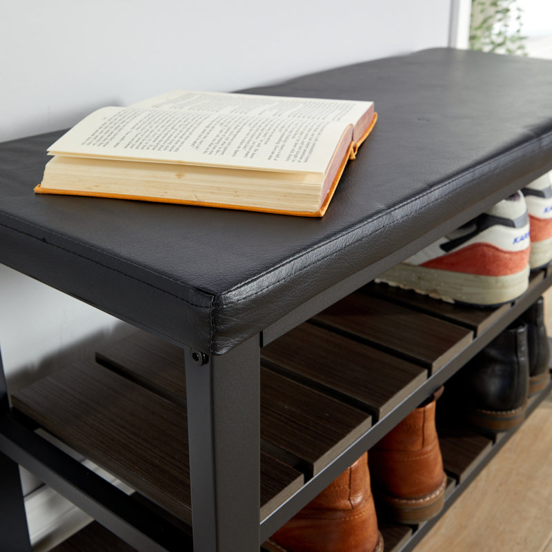 Spalding 2 Shelf Black PU Hallway Shoe Storage Bench
