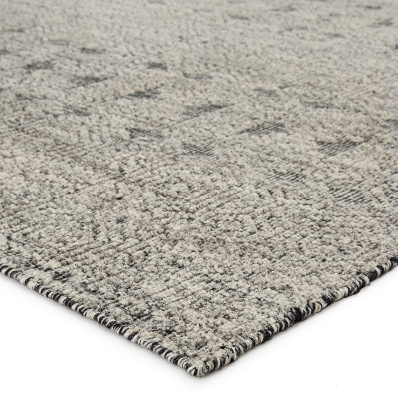 Abelle Hand Knotted Wool Geometric Area Rug in Jet Black/Cloudburst/Ash, Rectangle 5' x 8'