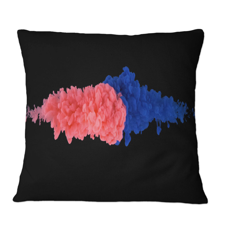 Red and Blue Ink Streams Mix In The Center I - Coussin décoratif imprimé moderne, 16 po x 16 po