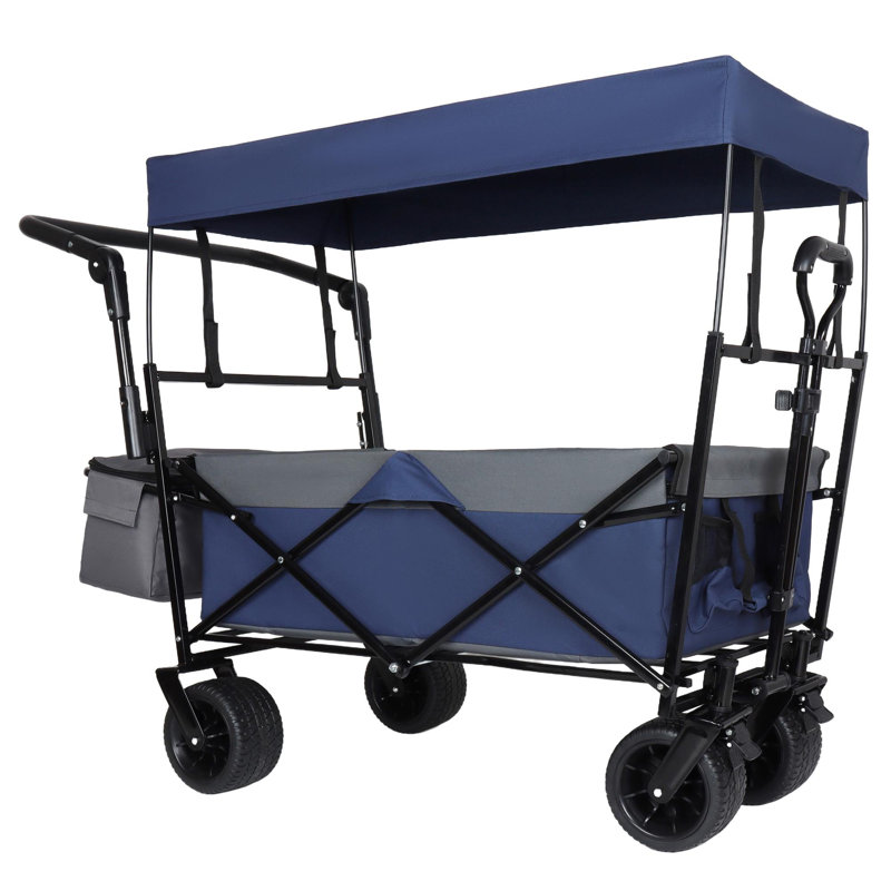Avec poignée-poussoir, chariot pliable de 480 lb avec auvent, chariot de chariot avec roues tout-terrain de 7 po, chariot pliable léger, grande capacité de camping