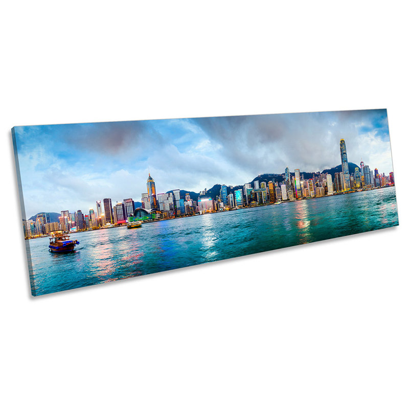 Hong Kong China City Skyline - Wrapped Canvas Panoramic Art Prints, 30.48cm H x 91.44cm W