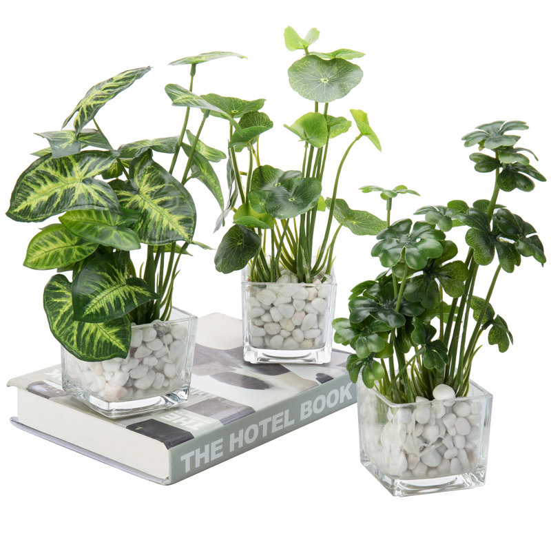 24cm Faux Foliage Plant in Glass Vase