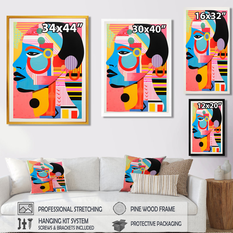 «Afro American Colorful Retro Collage I - Abstract Portraits», art mural, Toile tendue, H 44 po x l 34 po x P 1,5 po