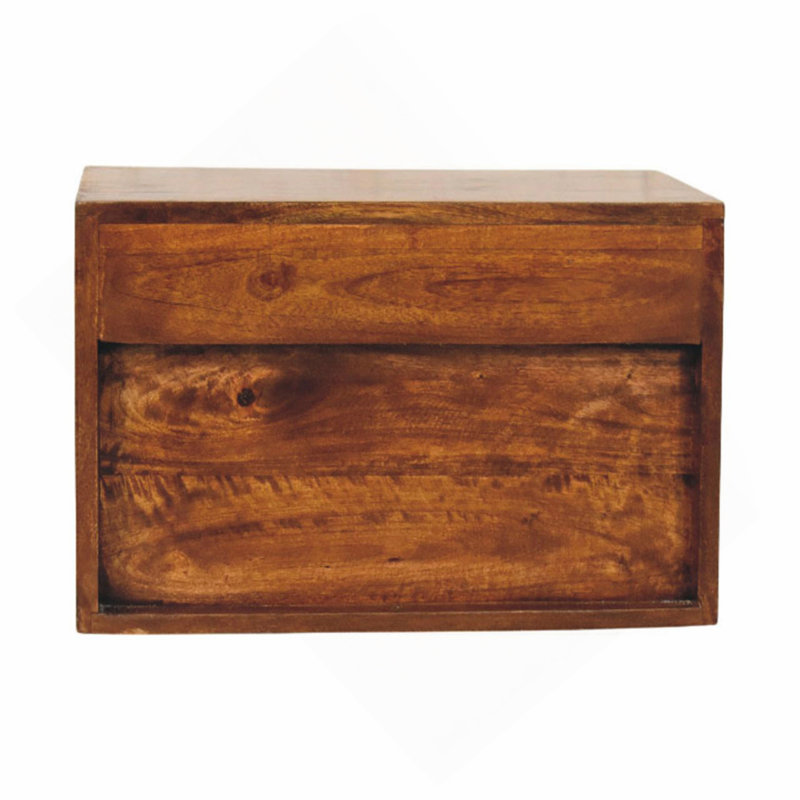Table de chevet murale 1 tiroir et 1 tablette ouverte en bois massif doré et brun
