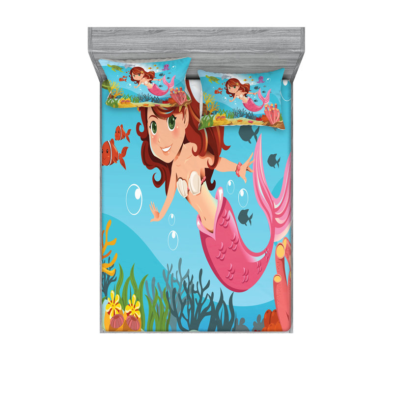 Multicolore drap-housse et coussin décoratif Ambesonne Mermaid, Ensemble de draps pour très grand lit + 5 pièces