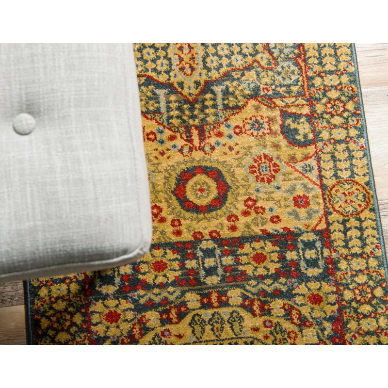 Tapis traditionnel Palazzo couleur lagon, Tapis de couloir 2 pi 7 po x 13 pi 1 po