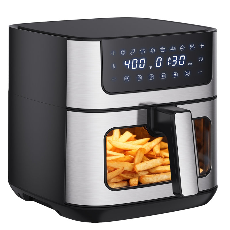 Friteuse à air de 6,3 pintes avec fenêtre de visualisation et revêtement en acier inoxydable 304, taille compacte, Gris