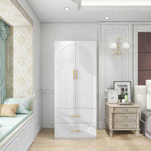 Wooden Armoire Wardrobe Closet, 2-Door 2 Drawers Armoire